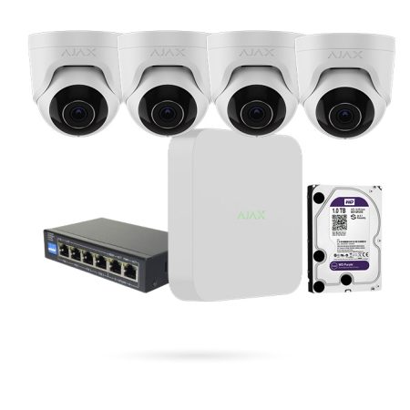 Kit de 4 Cámaras Ajax IP PoE 5MP Exterior con Grabador y Disco Duro 1 TB